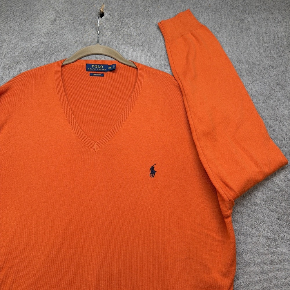Polo Ralph Lauren V Neck Sweater Orange Pima Cotton Pony XXL